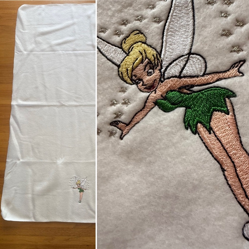 Disney Tinker Bell Embroidered White Fleece Plush Throw Blanket 30 X 47” Baby